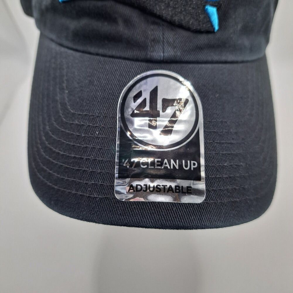 '47 Carolina Panthers Clean Up Black Adjustable Strap Hat Dad Cap - Picture 2 of 10